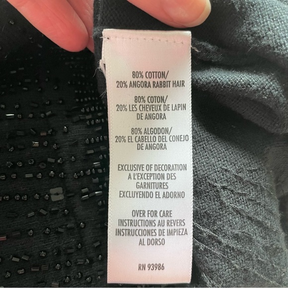 Angora rabbit cotton black beaded sleeveless mock neck sweater tank top - Picture 7 of 7